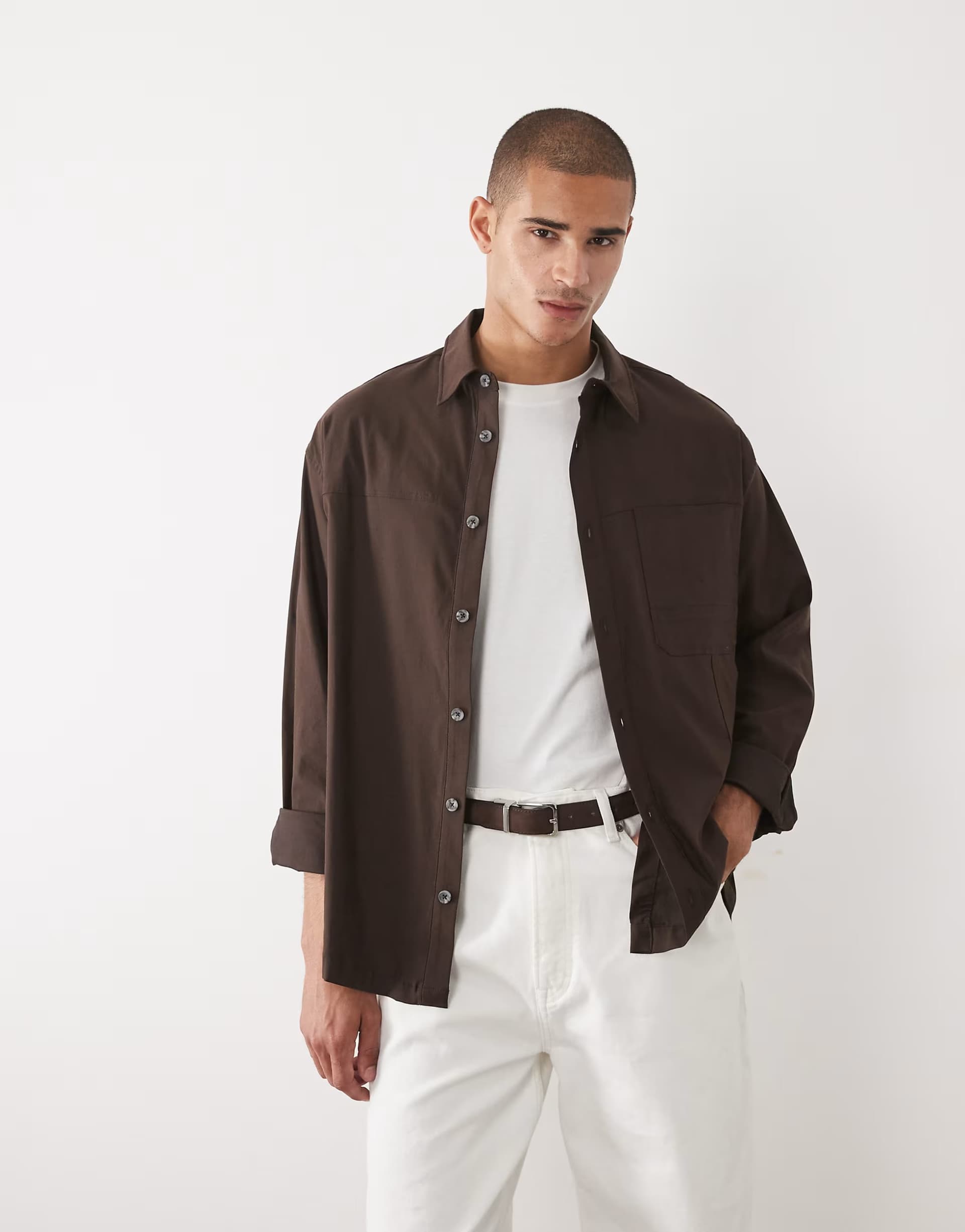 ASOS ASOS DESIGN oversized shirt with workwear pockets in brown