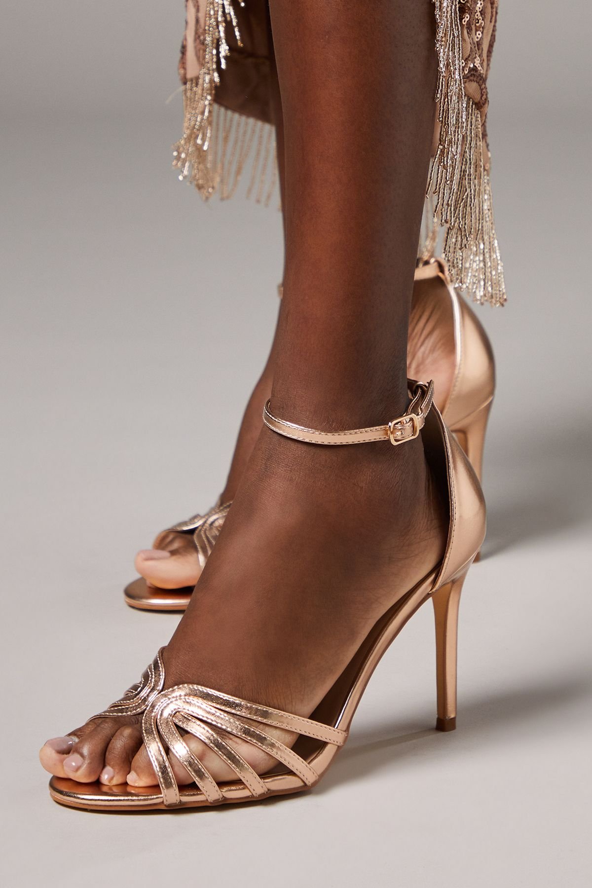 Coast Coast Women's Wide Fit Tilda Faux Leather Lattice Front High Heel Sandals in Rose Gold - 2