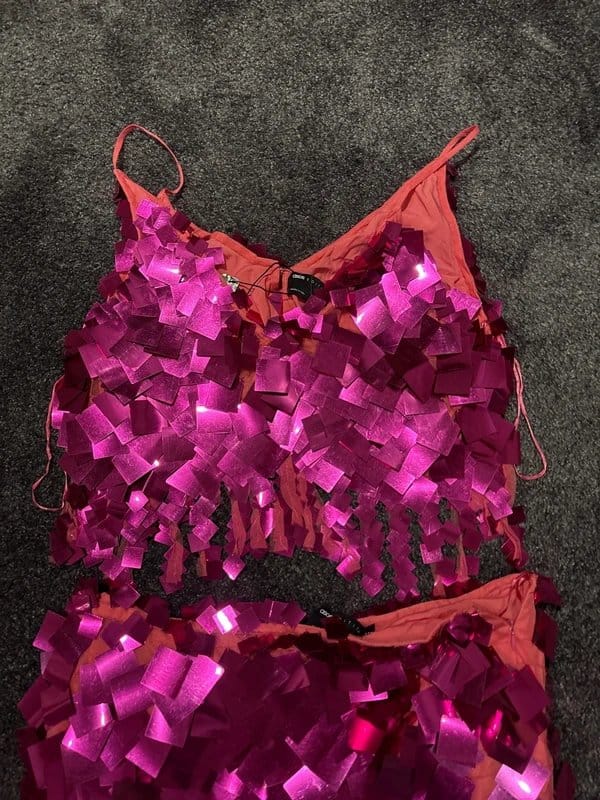 ASOS Pink Sequin Crop Top and Skirt Set