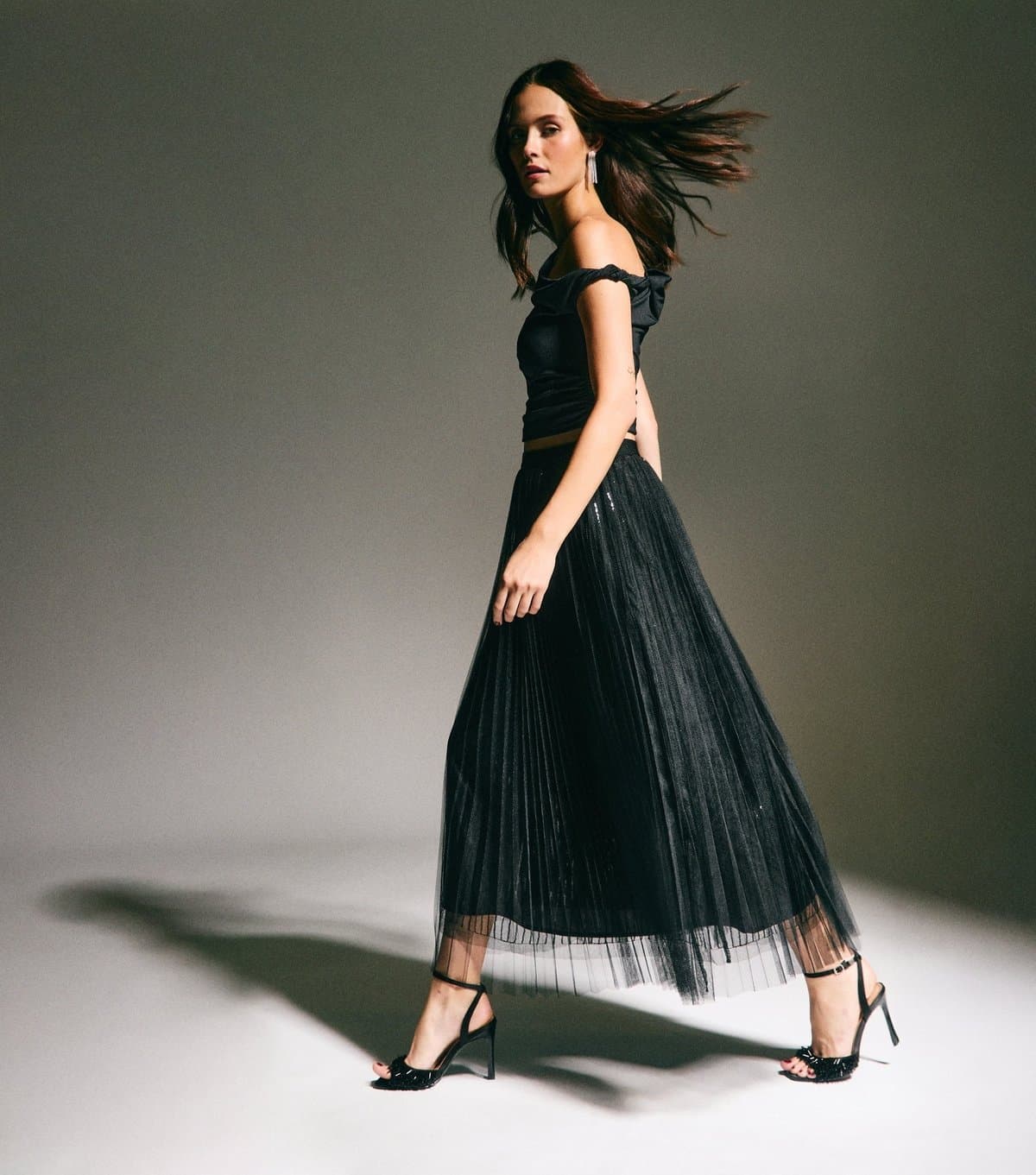 New Look Women's Black Sequin Tulle Midi Skirt New Look
