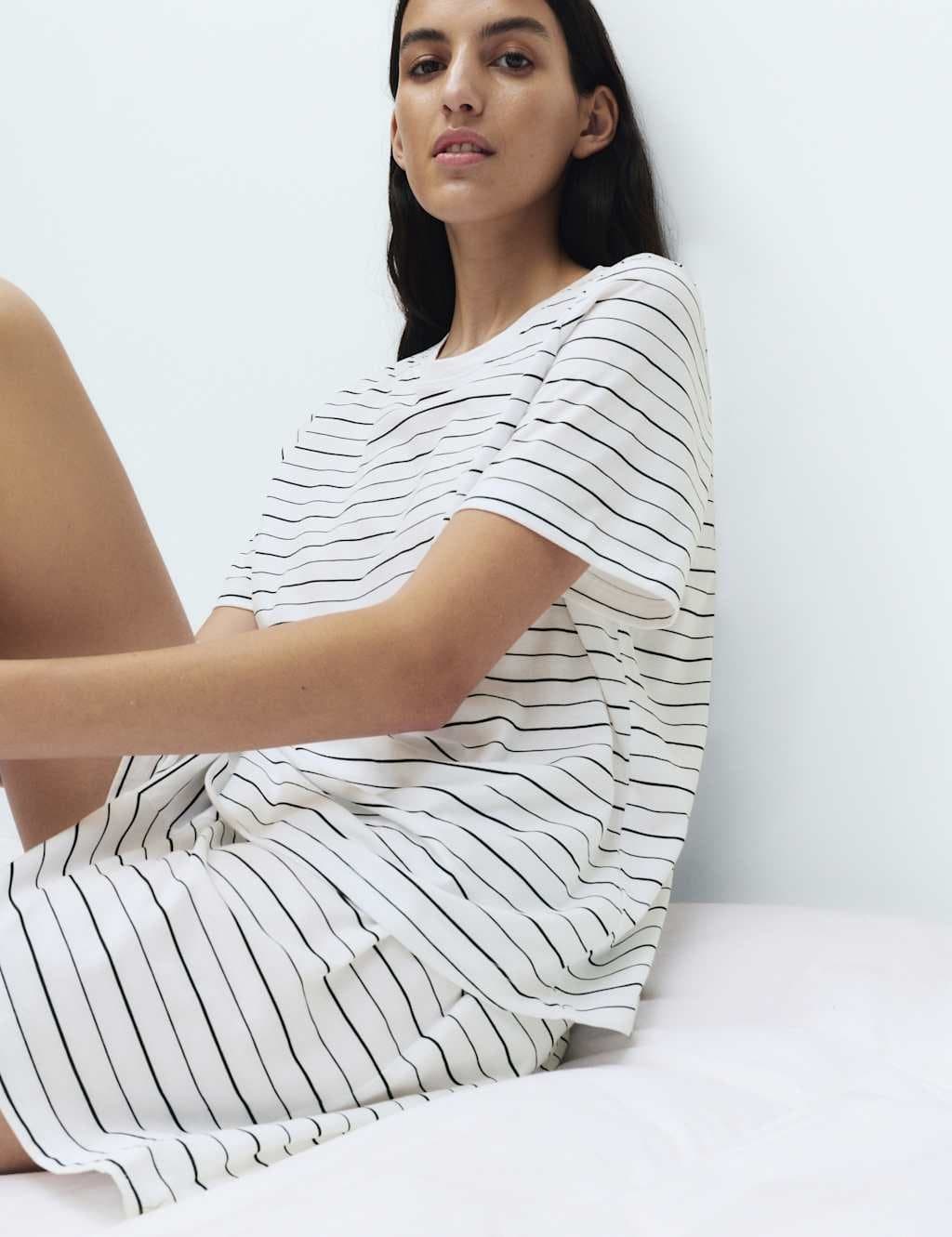 Marks & Spencer M&S Cotton Rich Printed Shortie Set White Mix