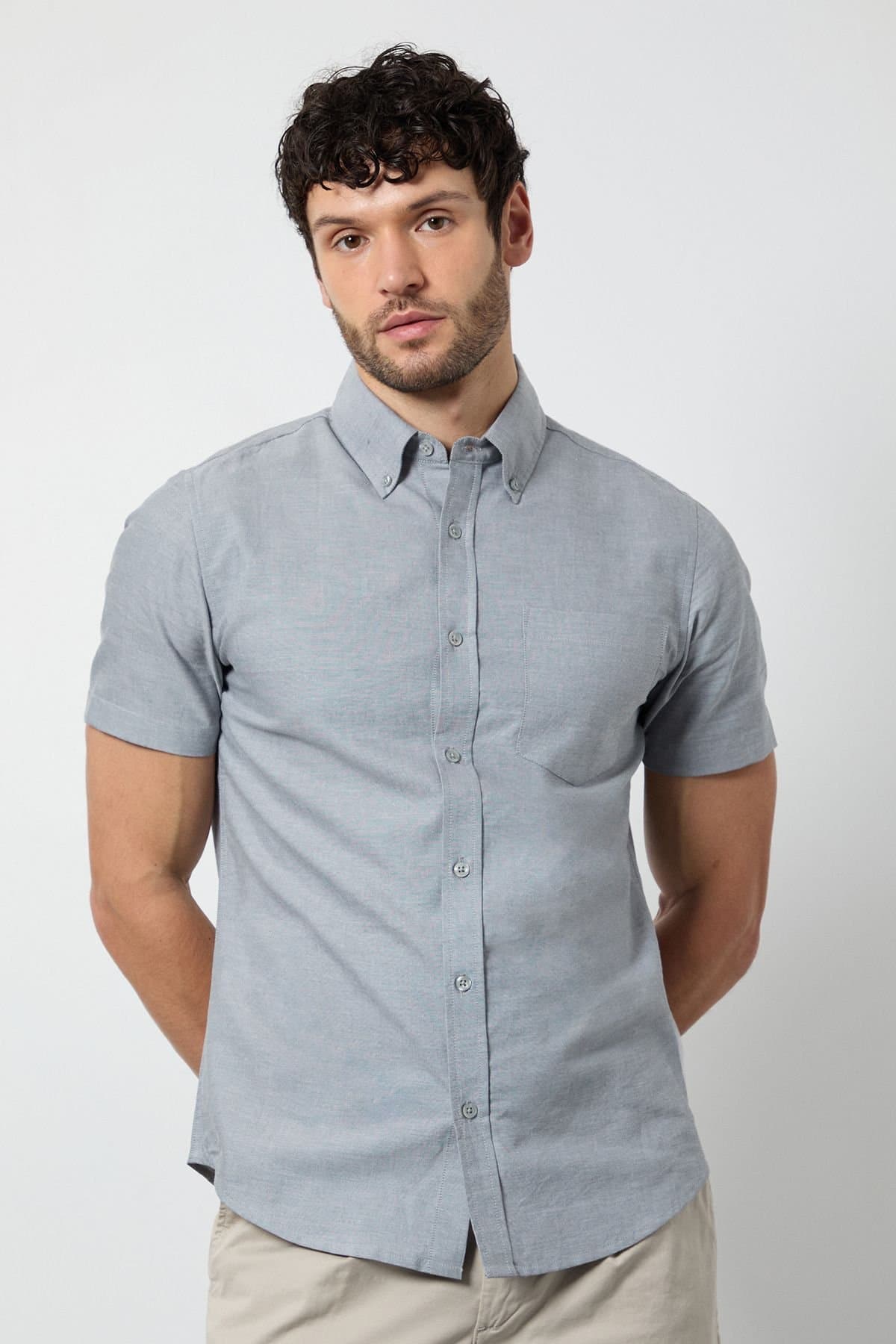 Burton Burton Men's Grey Short Sleeve Oxford Shirt