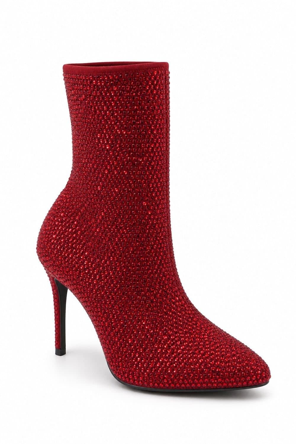 Anne Michelle Anne Michelle Women's Diamante Stiletto Heel Sock Boots in Scarlet