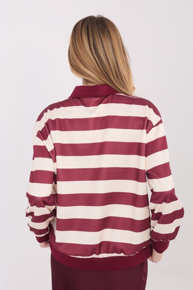 Love Lace Love Lace Women's Viscose Striped Polo Button Sweatshirt in Burgundy - 2