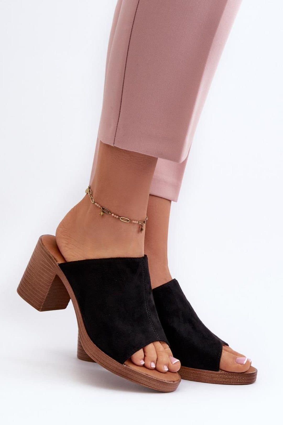 Love Lace Love Lace Black Suede Heeled Sandals for Women