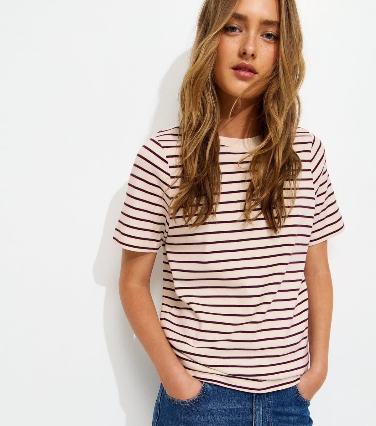 New Look New Look Cream/Brown Striped Jersey T-Shirt