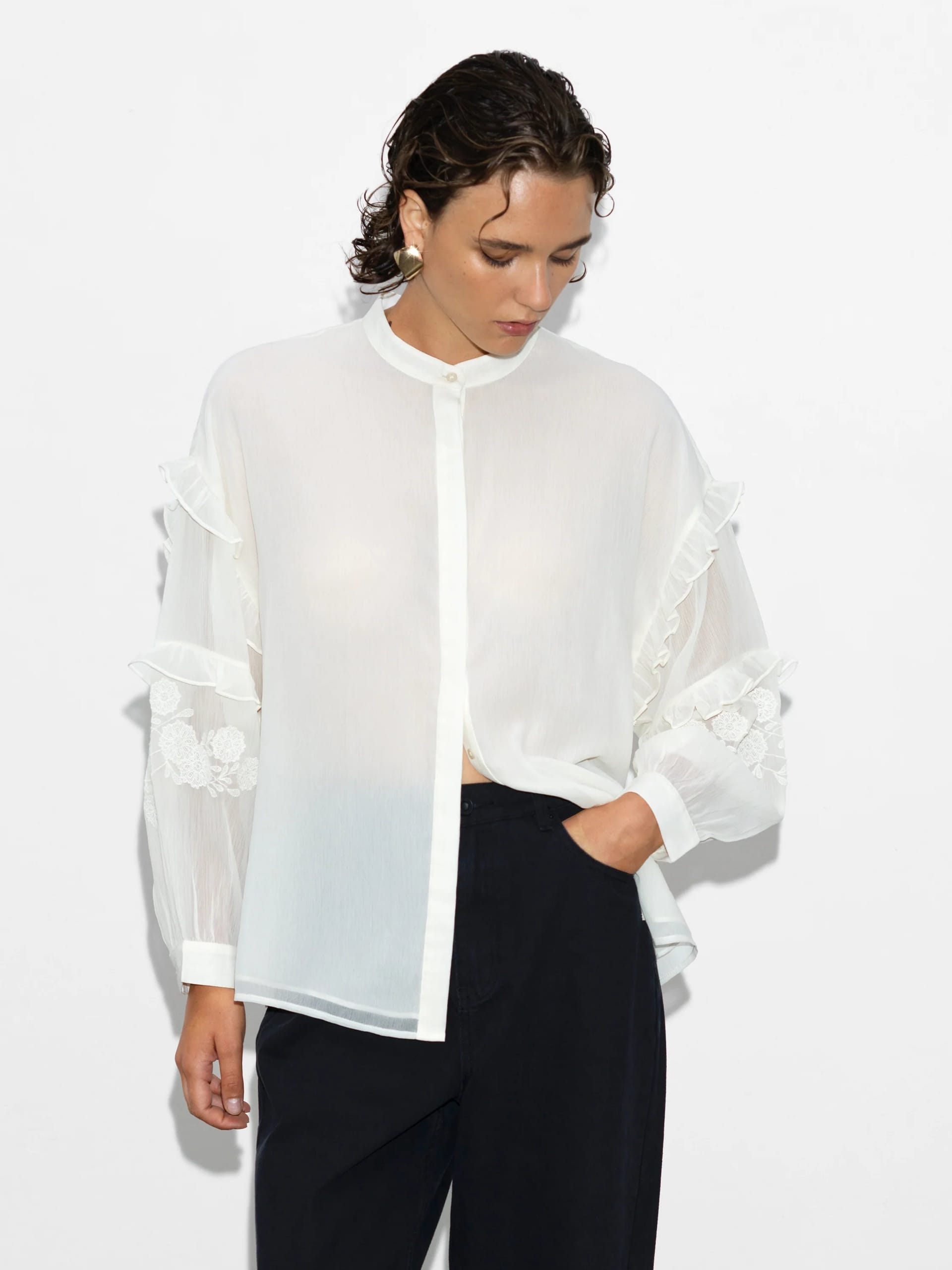 French Connection Porcelain Cream Chiffon Blouse