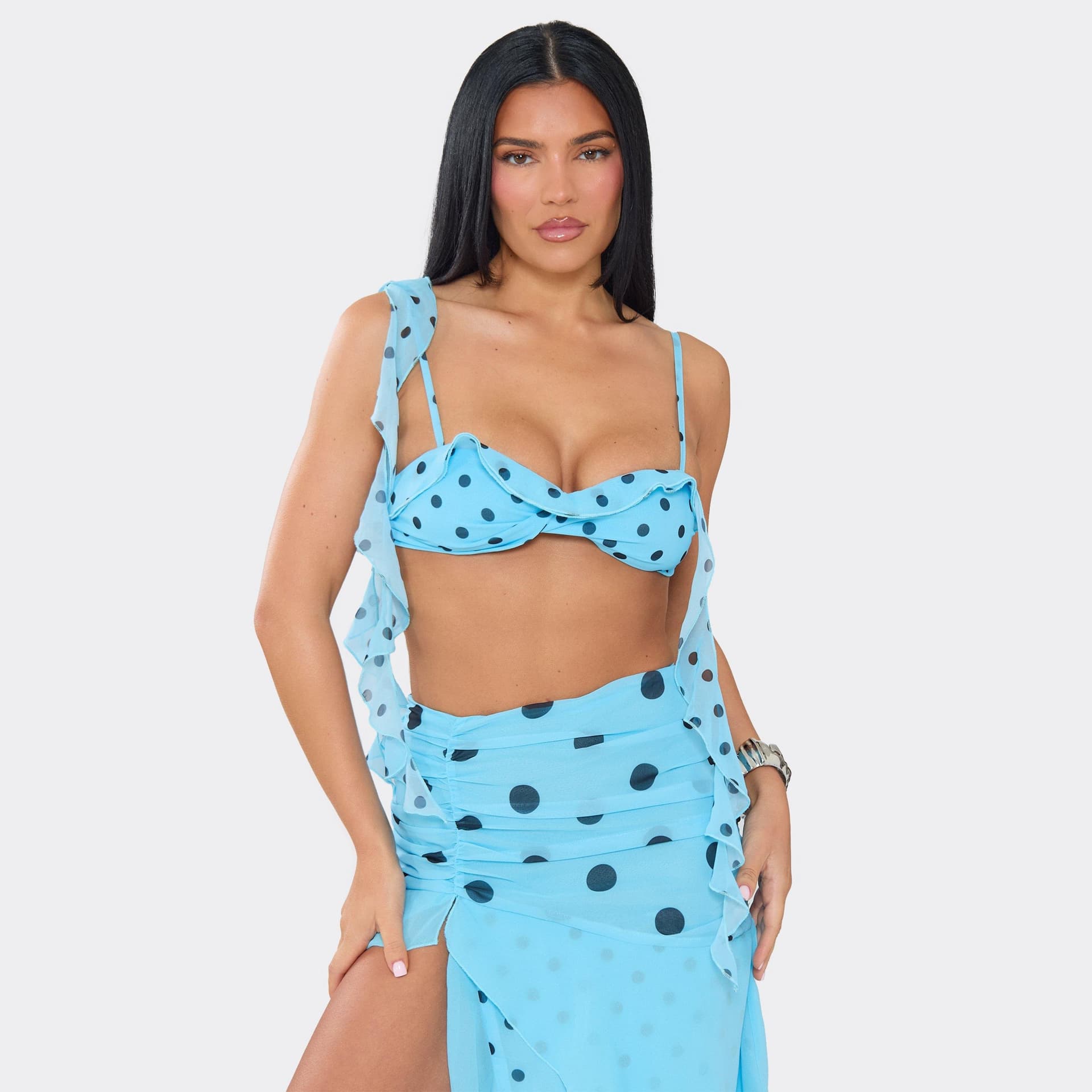 EGO Strappy Twist Front Drape Detail Bralet Top In Blue Polka Dot, Women's Size UK 6