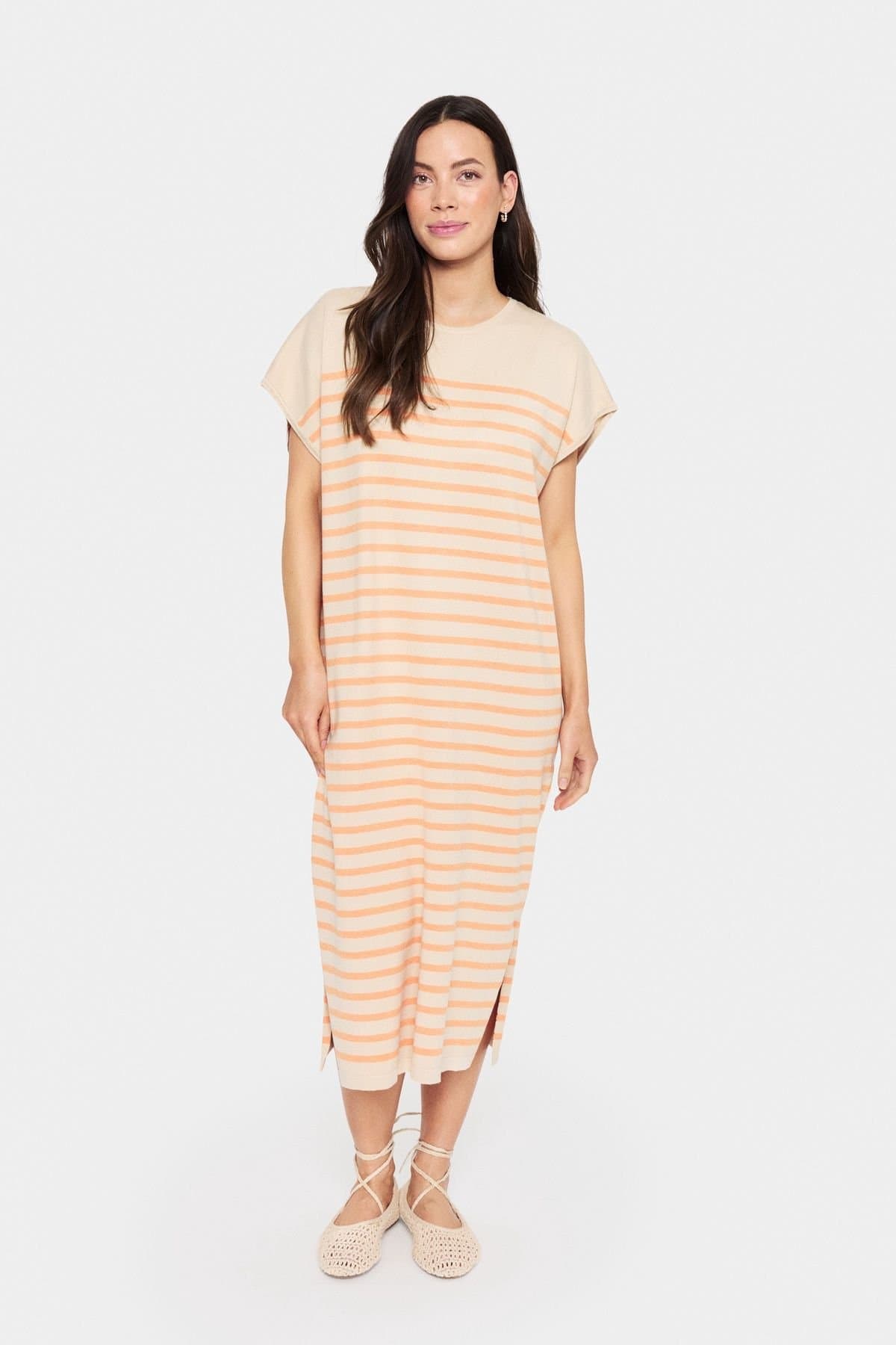 Saint Tropez Saint Tropez Women's MilaSZ Striped Short Sleeve Midi Dress in Ecru