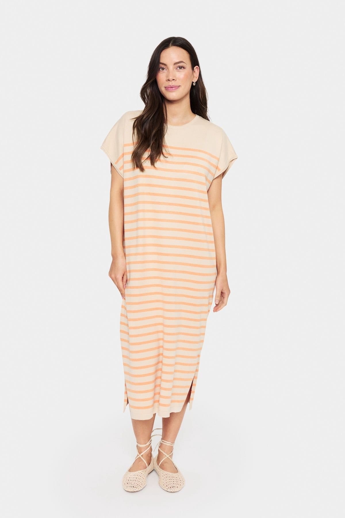 Saint Tropez Saint Tropez Women's MilaSZ Striped Short Sleeve Midi Dress in Ecru - 1