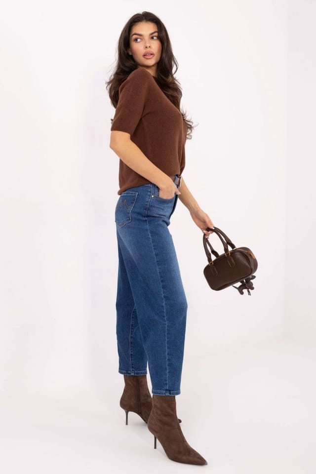 Love Lace Love Lace Women's High Waist Mom Fit Jeans with Belt in Blue - 2
