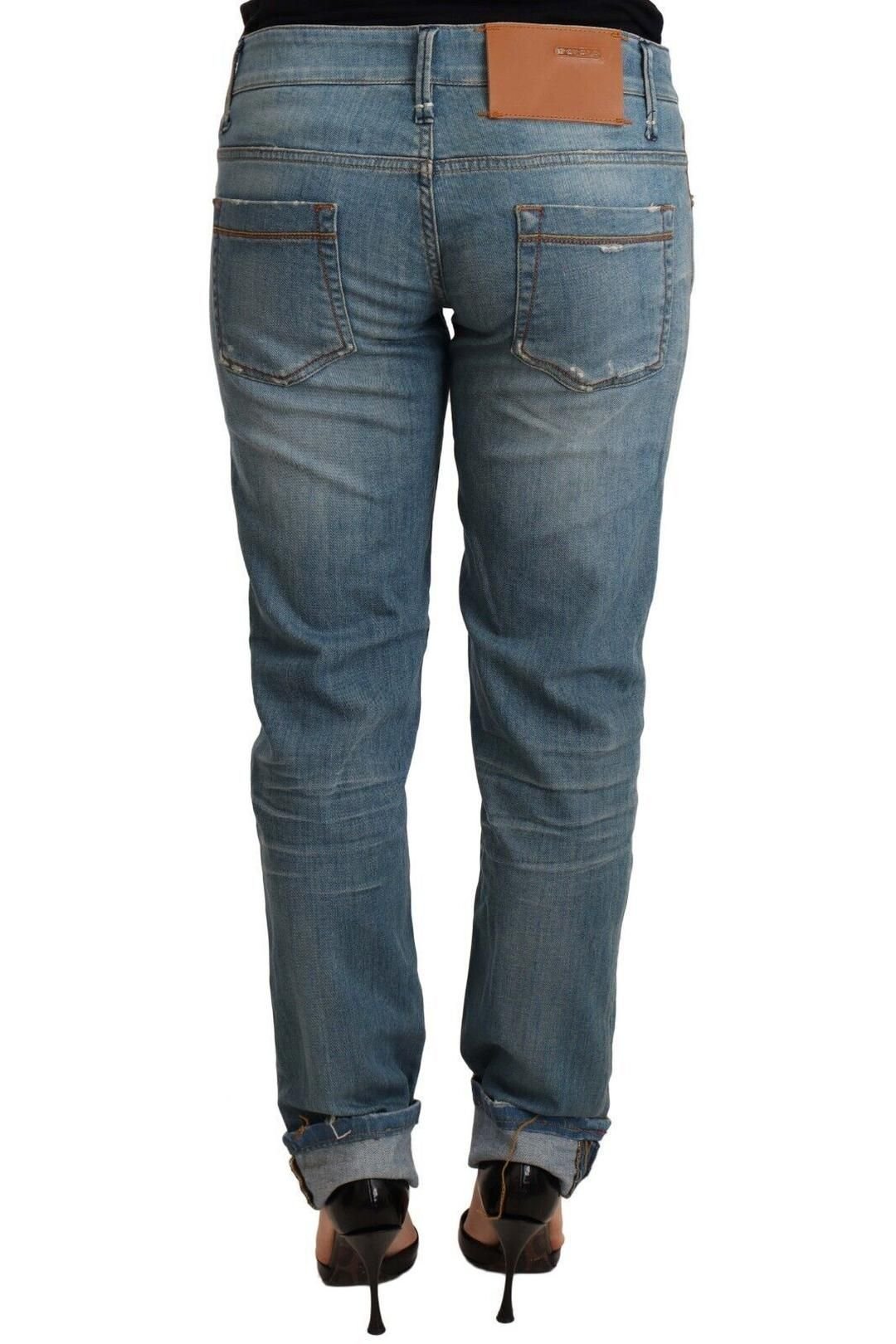 Acht Acht Women's Blue Washed Cotton Folded Hem Trouser - 3