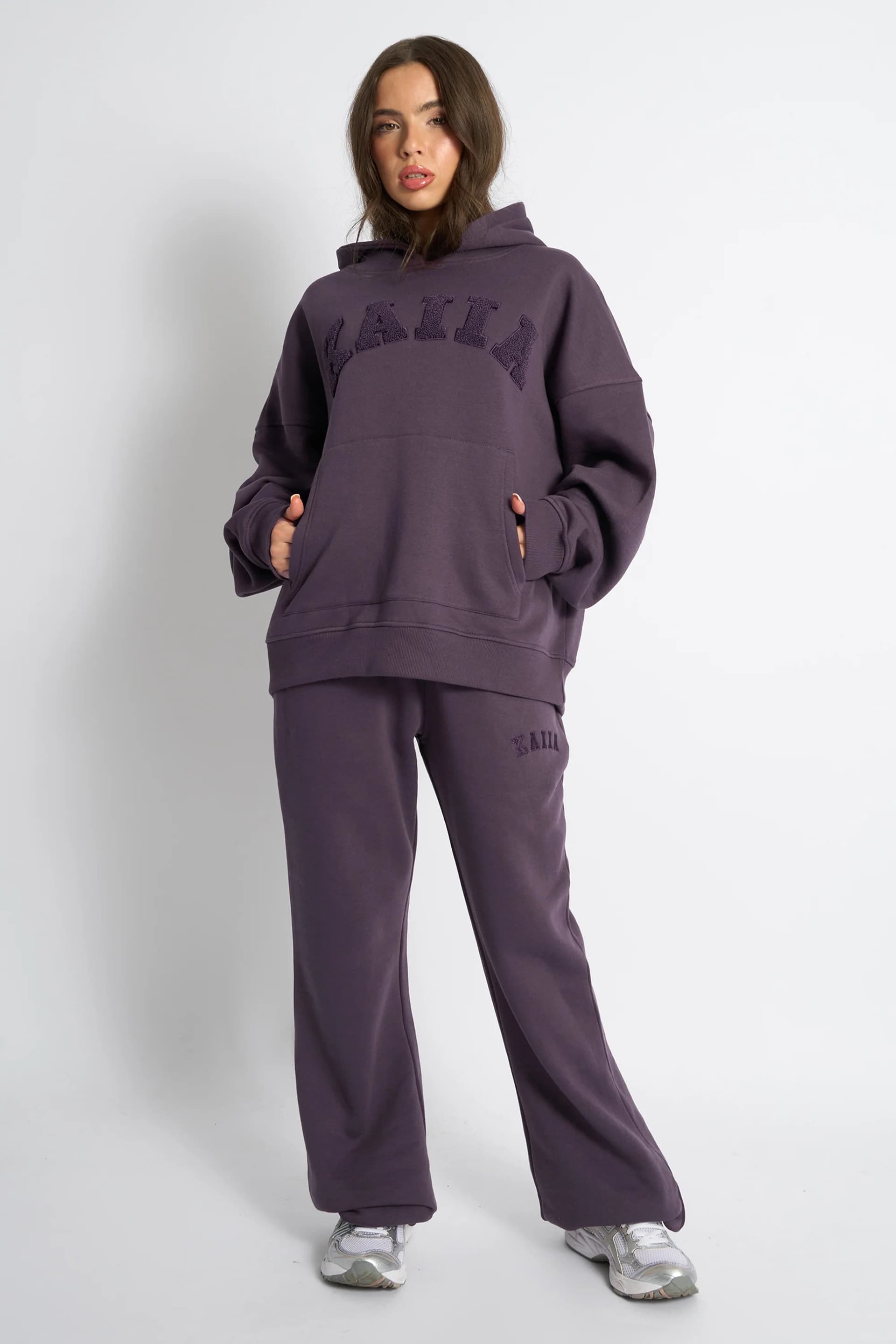 Kaiia Kaiia Logo Wide Leg Joggers Deep Purple