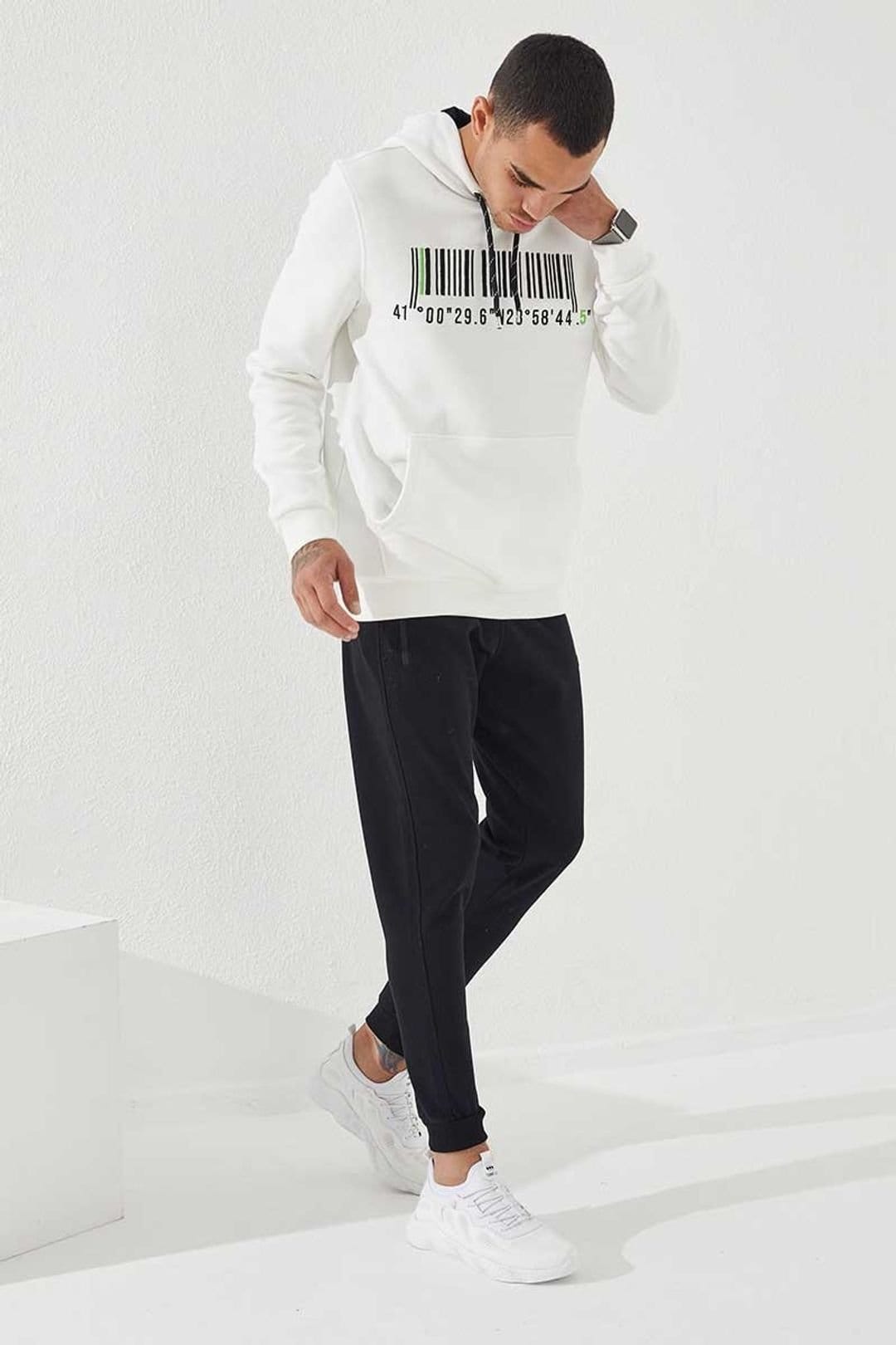 Tommy Life Tommy Life Men's Printed Hooded Sweatshirt in White - 4