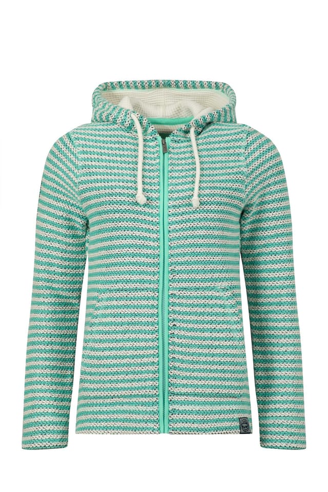 Weird Fish Weird Fish Women's Fisher Full Zip Stripe Macaroni Hoodie in Light Green - 2