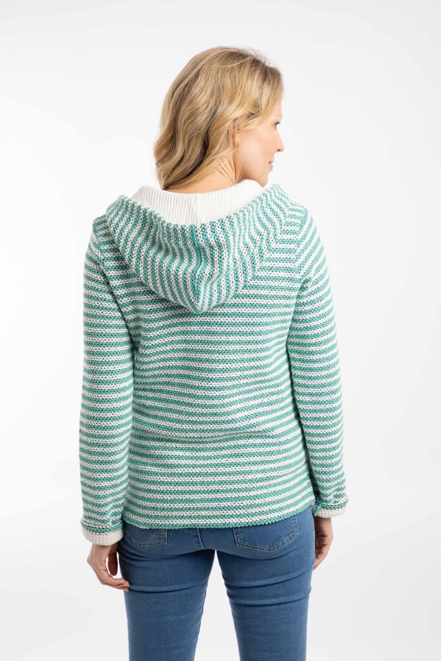 Weird Fish Weird Fish Women's Fisher Full Zip Stripe Macaroni Hoodie in Light Green - 3