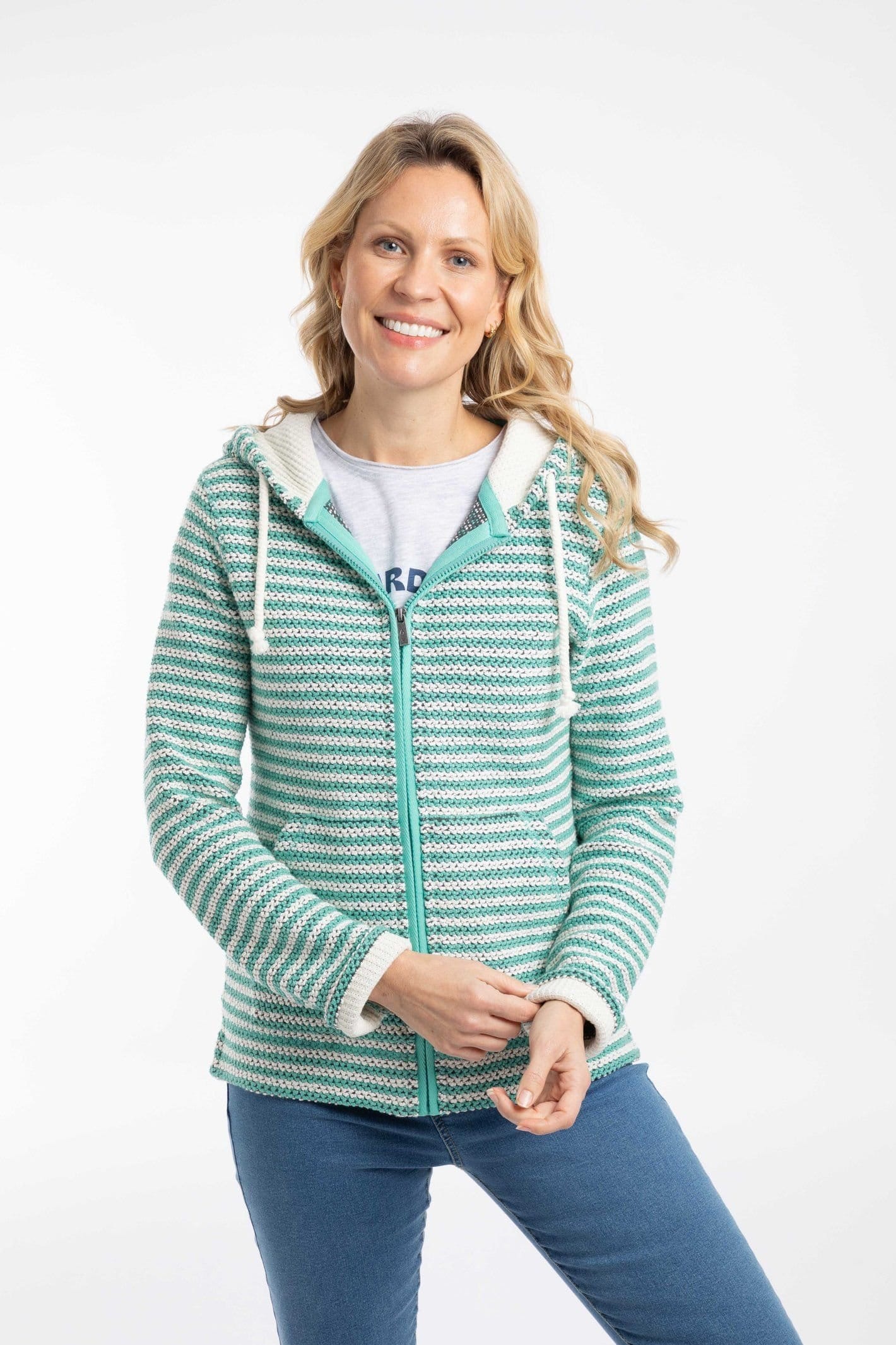 Weird Fish Weird Fish Women's Fisher Full Zip Stripe Macaroni Hoodie in Light Green - 4