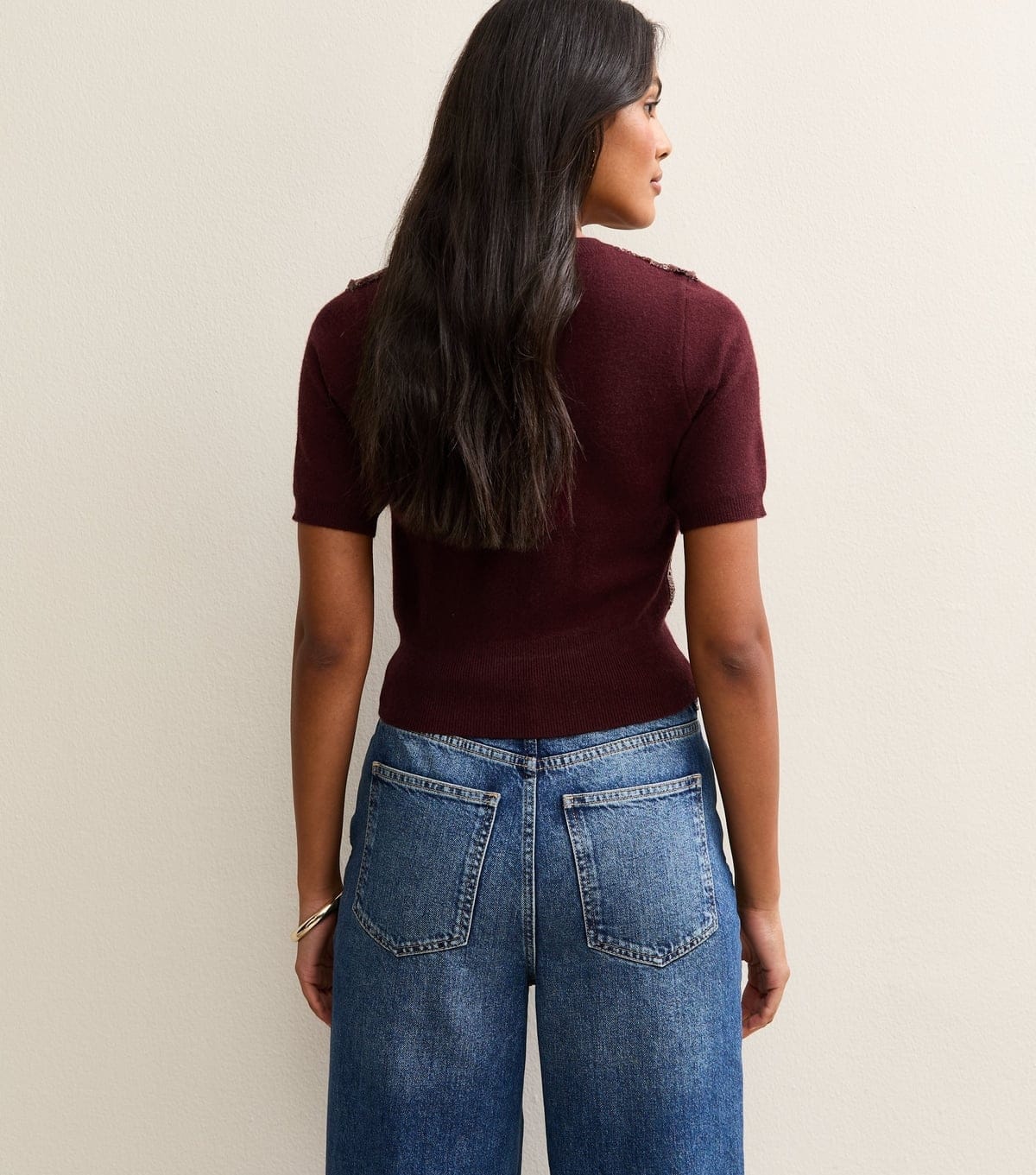 New Look Women's Burgundy Sequin Embellished Top New Look - 4