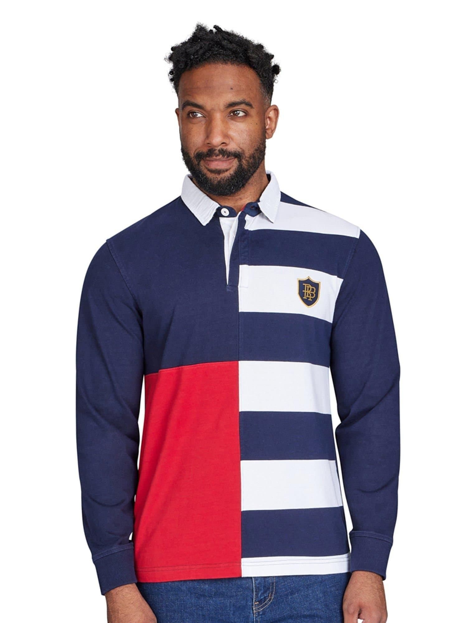 raging bull Raging Bull Men's Long Sleeve Harlequin Stripe Rugby in Navy