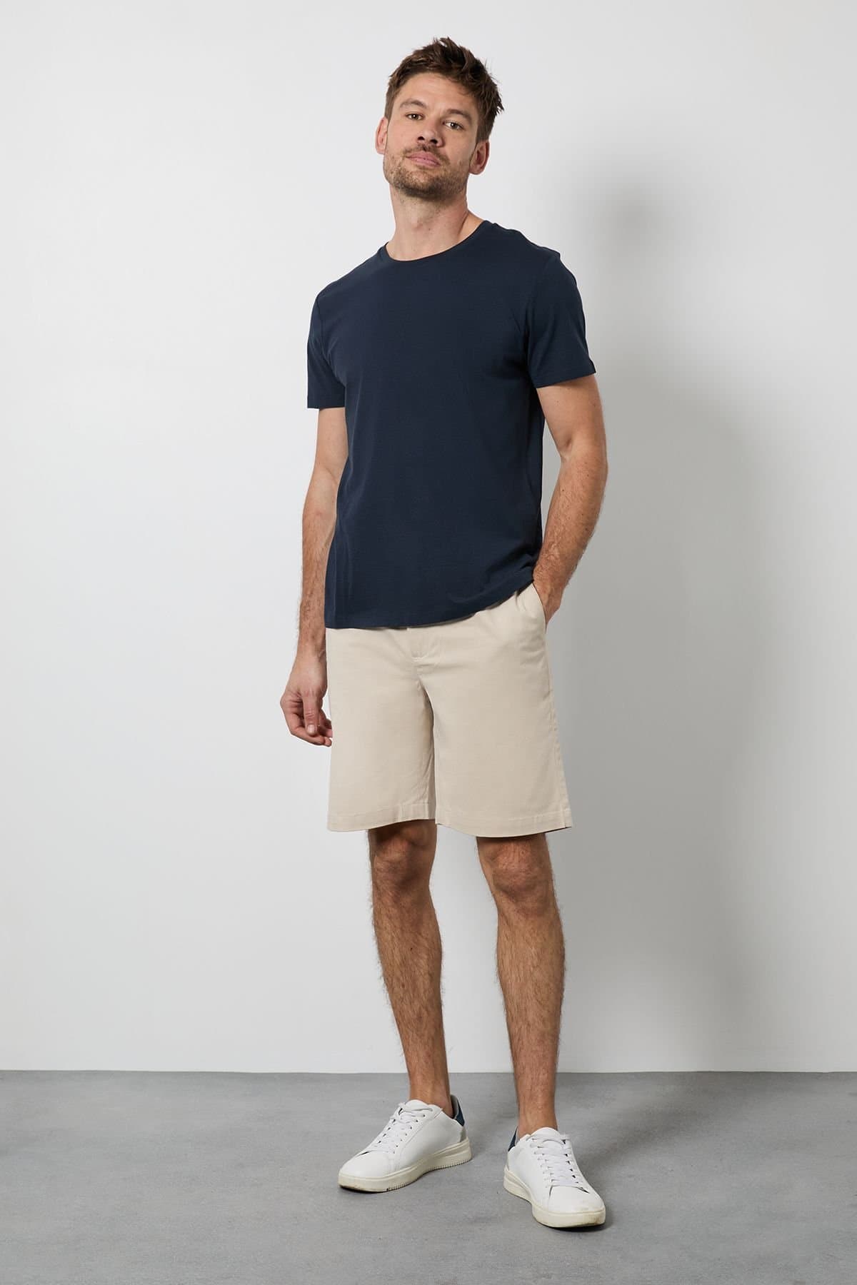 Burton Burton Men's Beige Pleat Front Smart Chino Shorts
