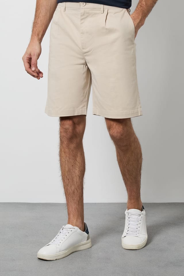 Burton Burton Men's Beige Pleat Front Smart Chino Shorts - 2