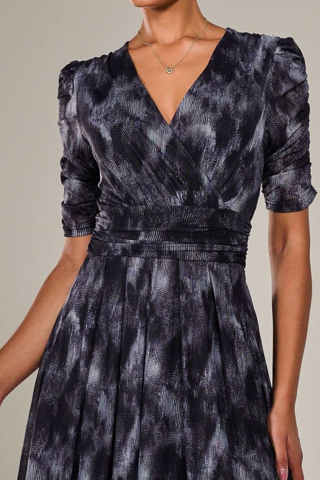 Jolie Moi Jolie Moi Women's Ruched Sleeve Mesh Maxi Dress in Dark Grey - 3