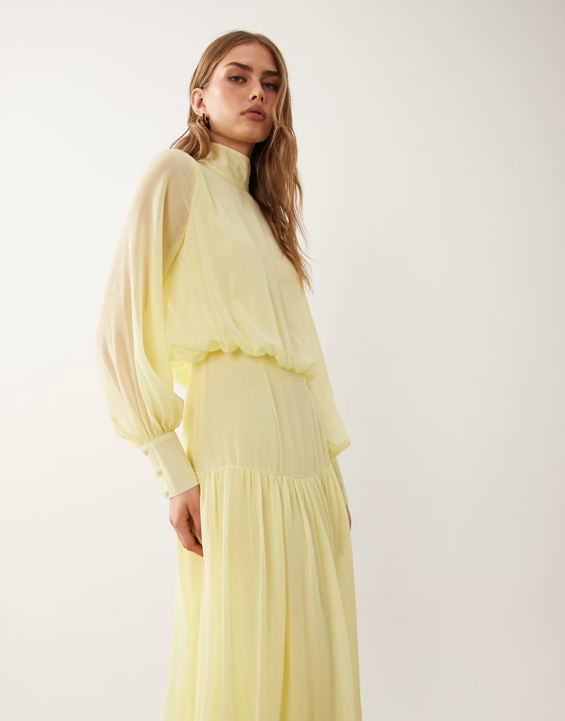 ASOS ASOS DESIGN high neck deep cuff maxi dress in yellow