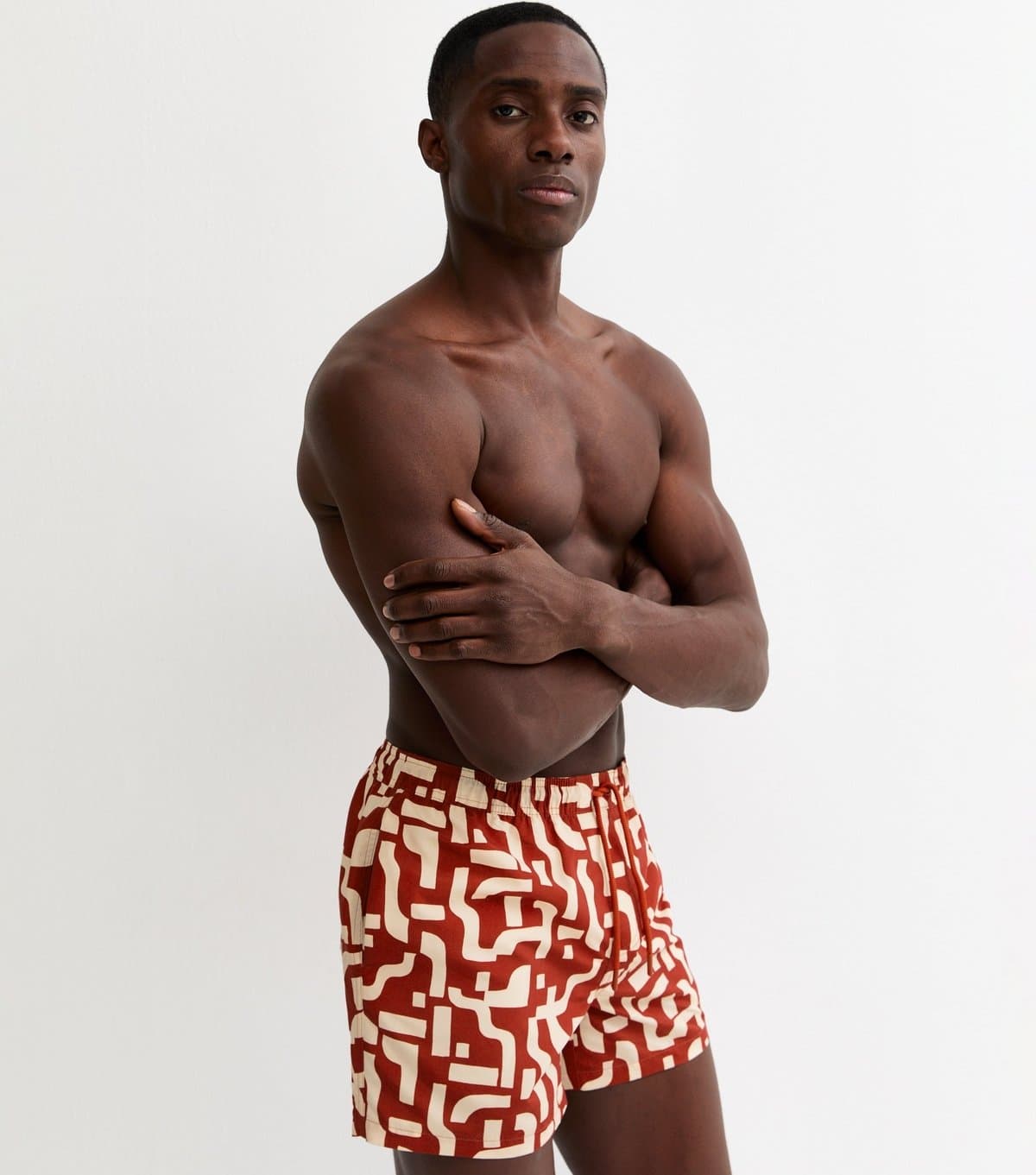 New Look Men's Red Regular Geometric Print Swim Shorts New Look