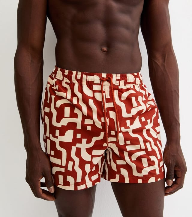 New Look Men's Red Regular Geometric Print Swim Shorts New Look - 2