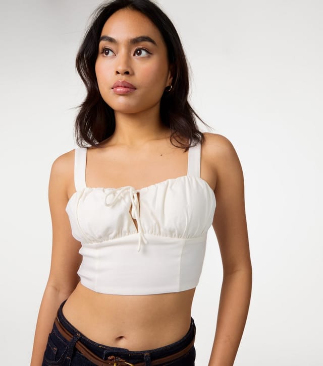 Pink Vanilla Women's Off White Tie Front Crop Top Pink Vanilla New Look - 3