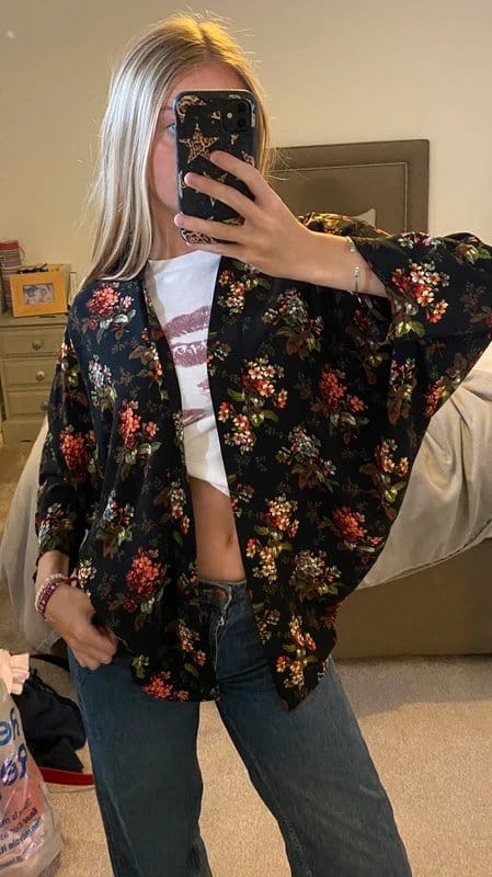 Oasis Black Floral Print Kimono Jacket