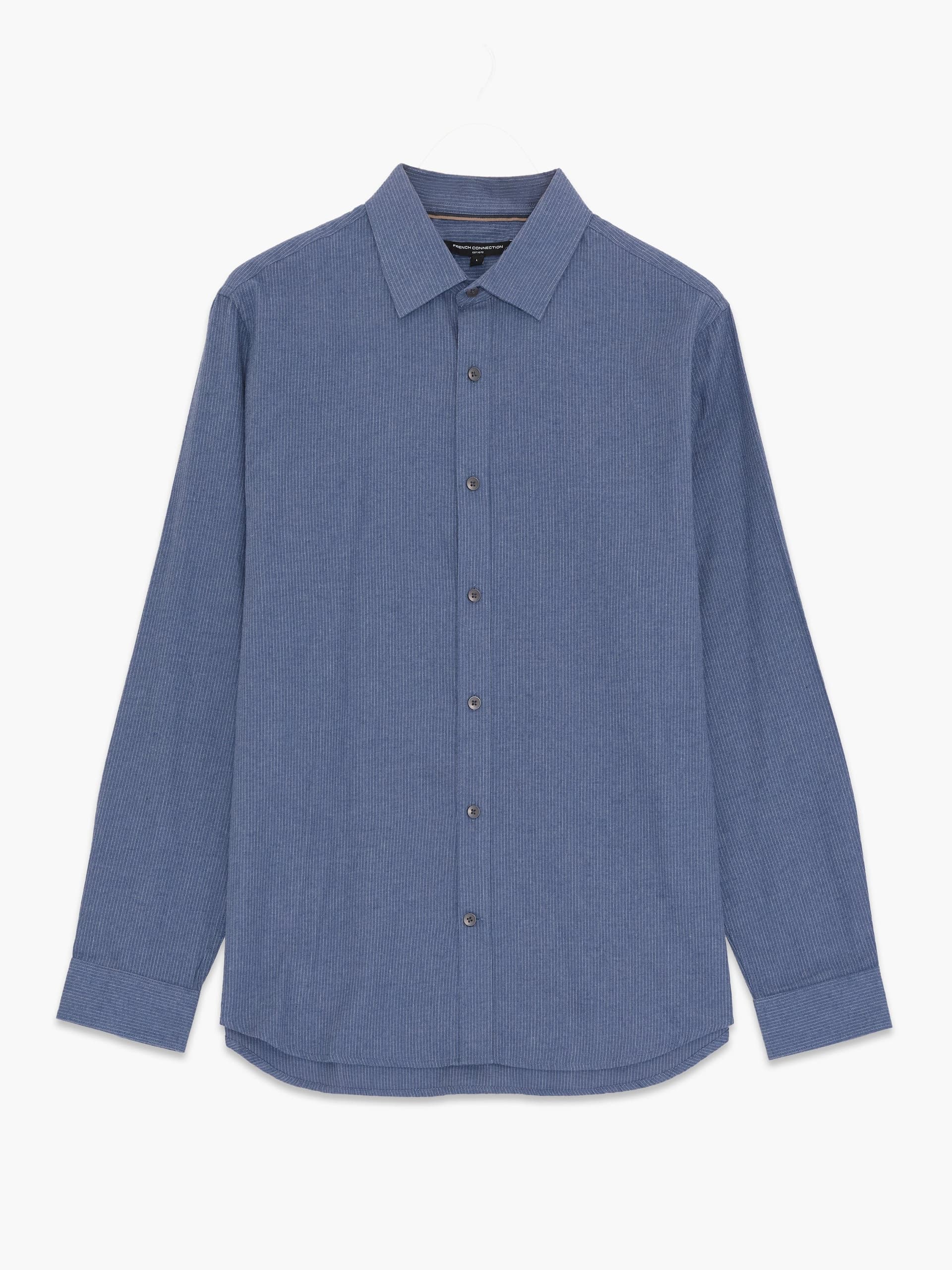 French Connection Navy Striped Flannel Twill Regular Fit Shirt Navy