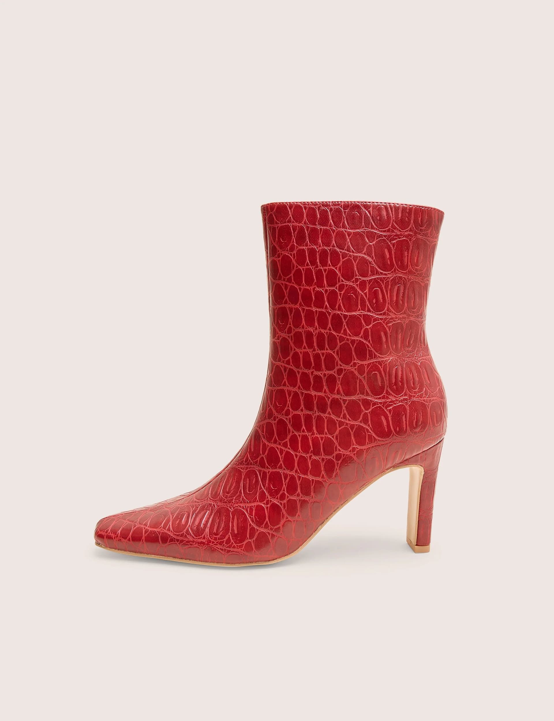 Public Desire Polaris Red Croc Snipped Toe Ankle Boots