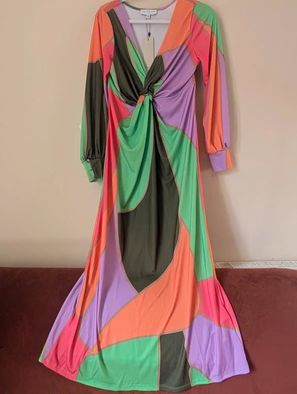 Never Fully Dressed Never Fully Dressed multi colour abstract print Marley midi dress size 10 event wedding party