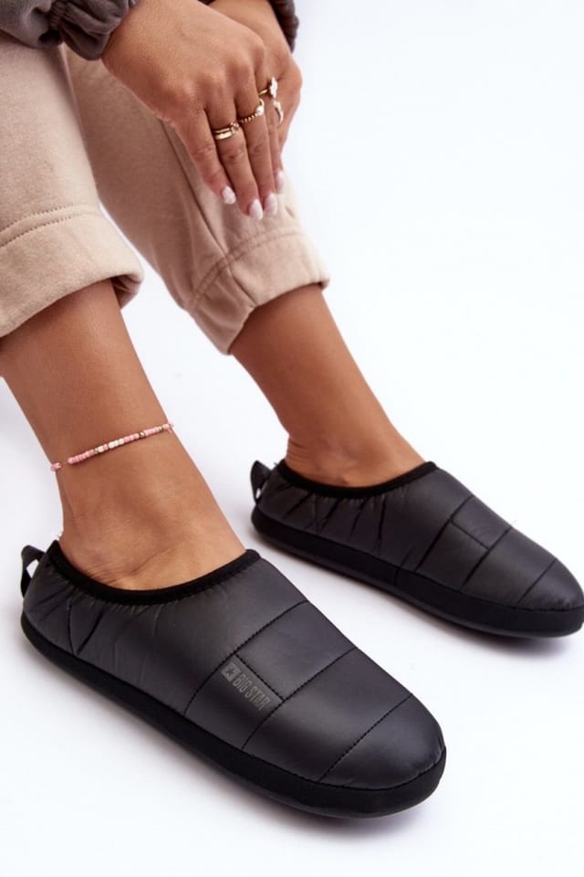 Love Lace Love Lace Women's Big Star Step In Textile Slippers With Warm Rubber Sole in Black - 2