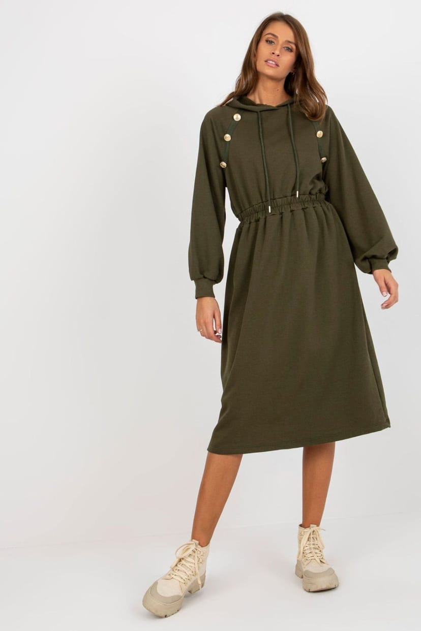 Love Lace Love Lace Women's Everyday Hooded Sweatshirt Dress with Buttons Style 173395 in Green - 1