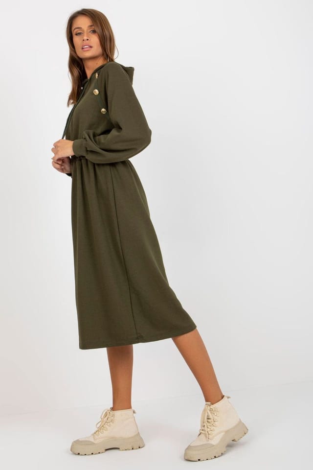 Love Lace Love Lace Women's Everyday Hooded Sweatshirt Dress with Buttons Style 173395 in Green - 2