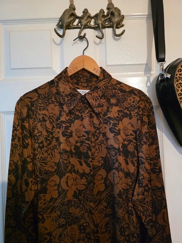 COS Brown Floral Satin Oversized Shirt