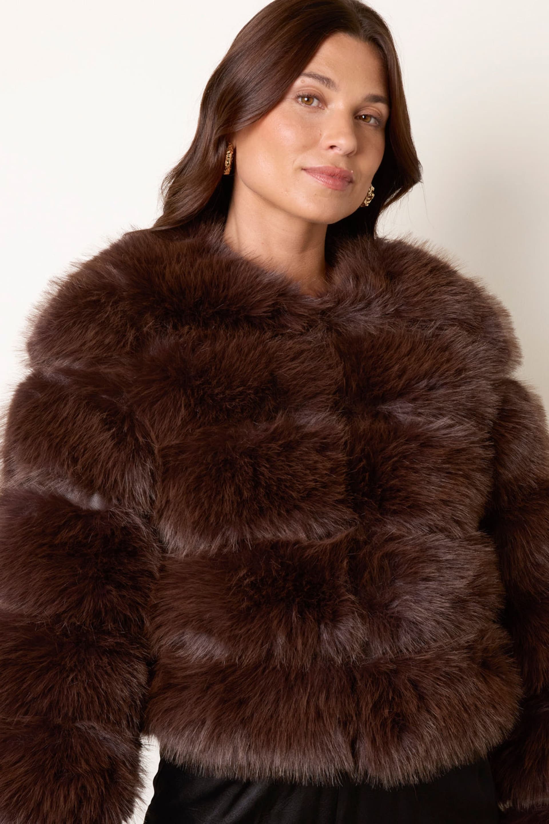 Blue Vanilla Blue Vanilla Women's Brown Long Sleeve Round Neck Coat