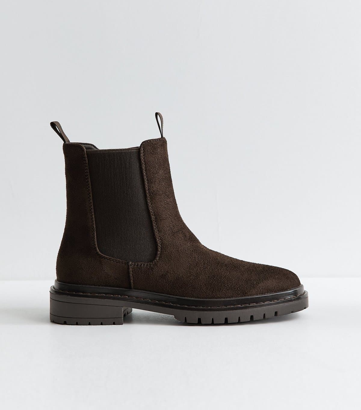 New Look Women's Dark Brown Faux Suede Stitch Chelsea Boots Vegan New Look