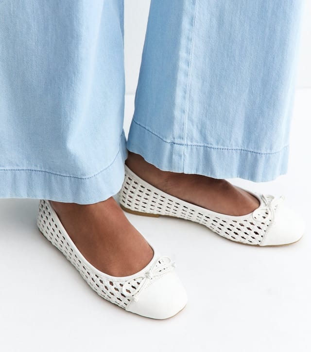 New Look Women's White Woven Faux Leather Ballet Pumps Vegan New Look - 2