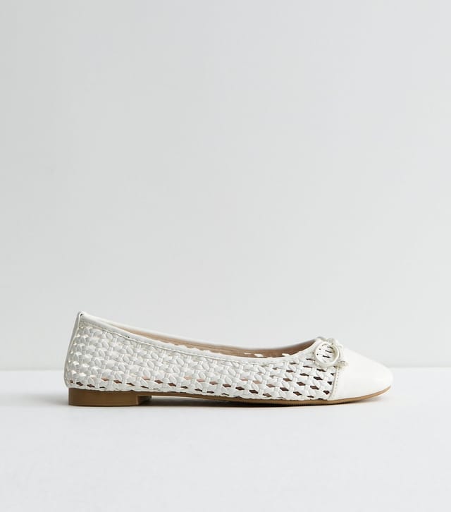 New Look Women's White Woven Faux Leather Ballet Pumps Vegan New Look - 3