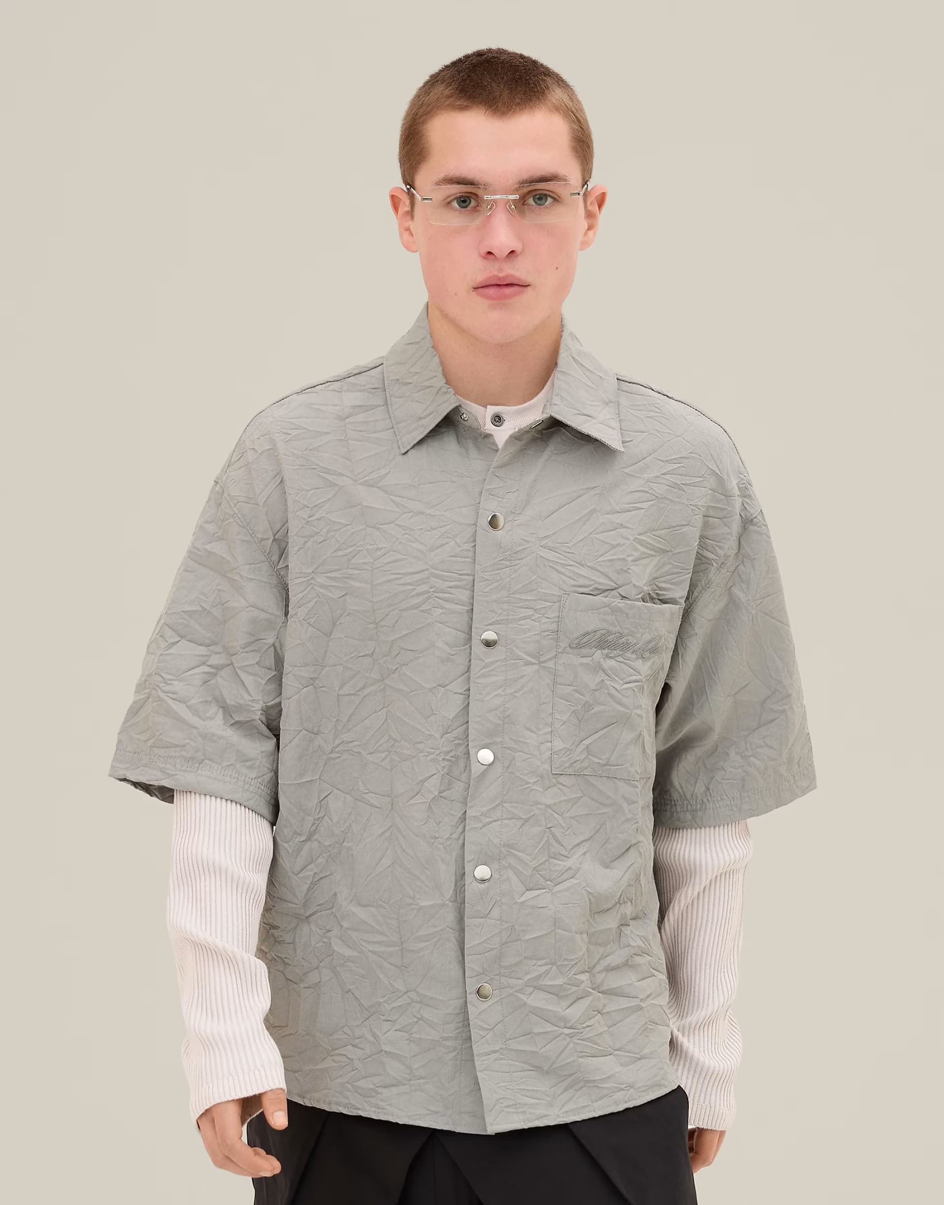 ASOS ASOS Light Grey Crinkle Effect Shirt