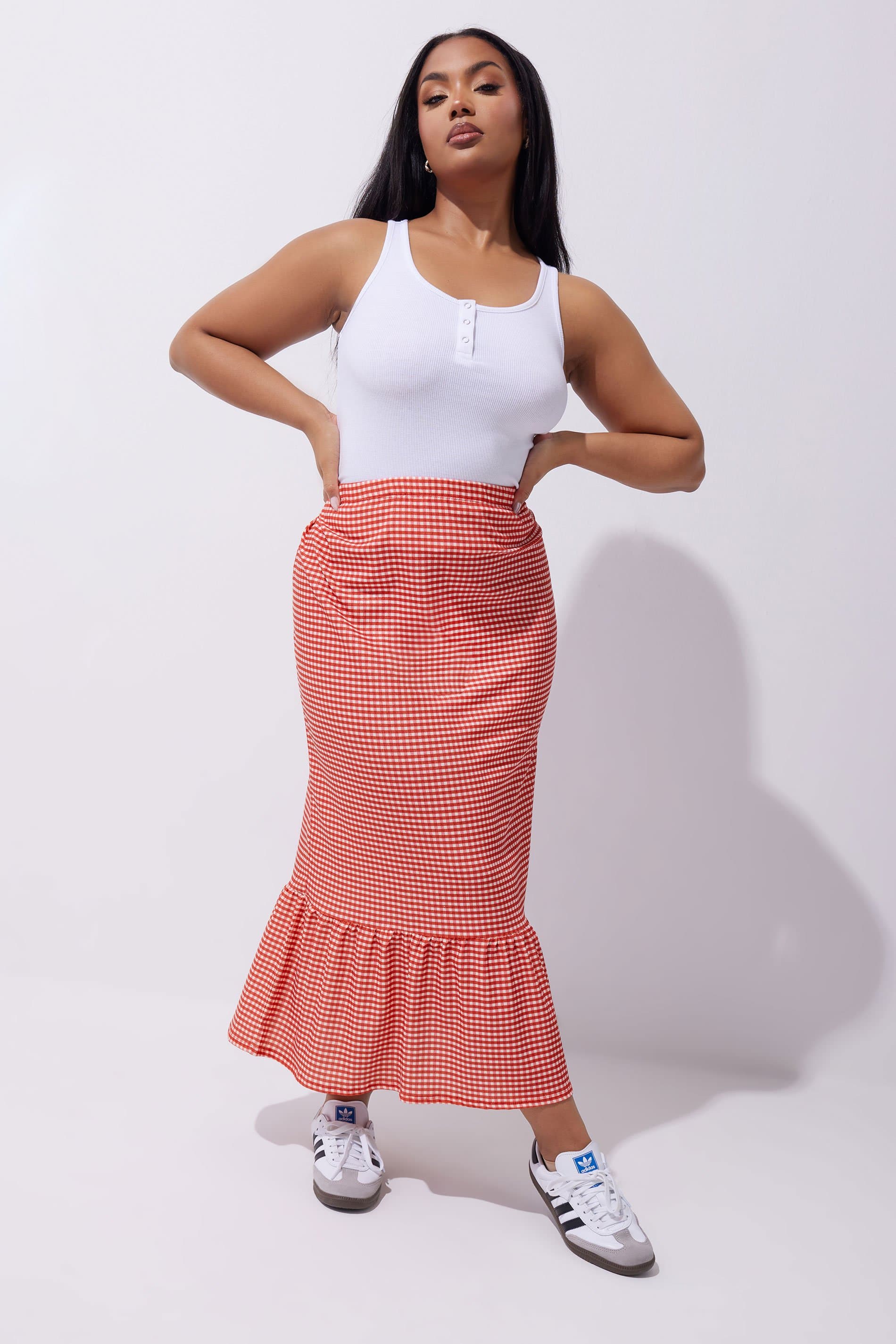 Limited Collection Plus Size Red Gingham Print Maxi Skirt