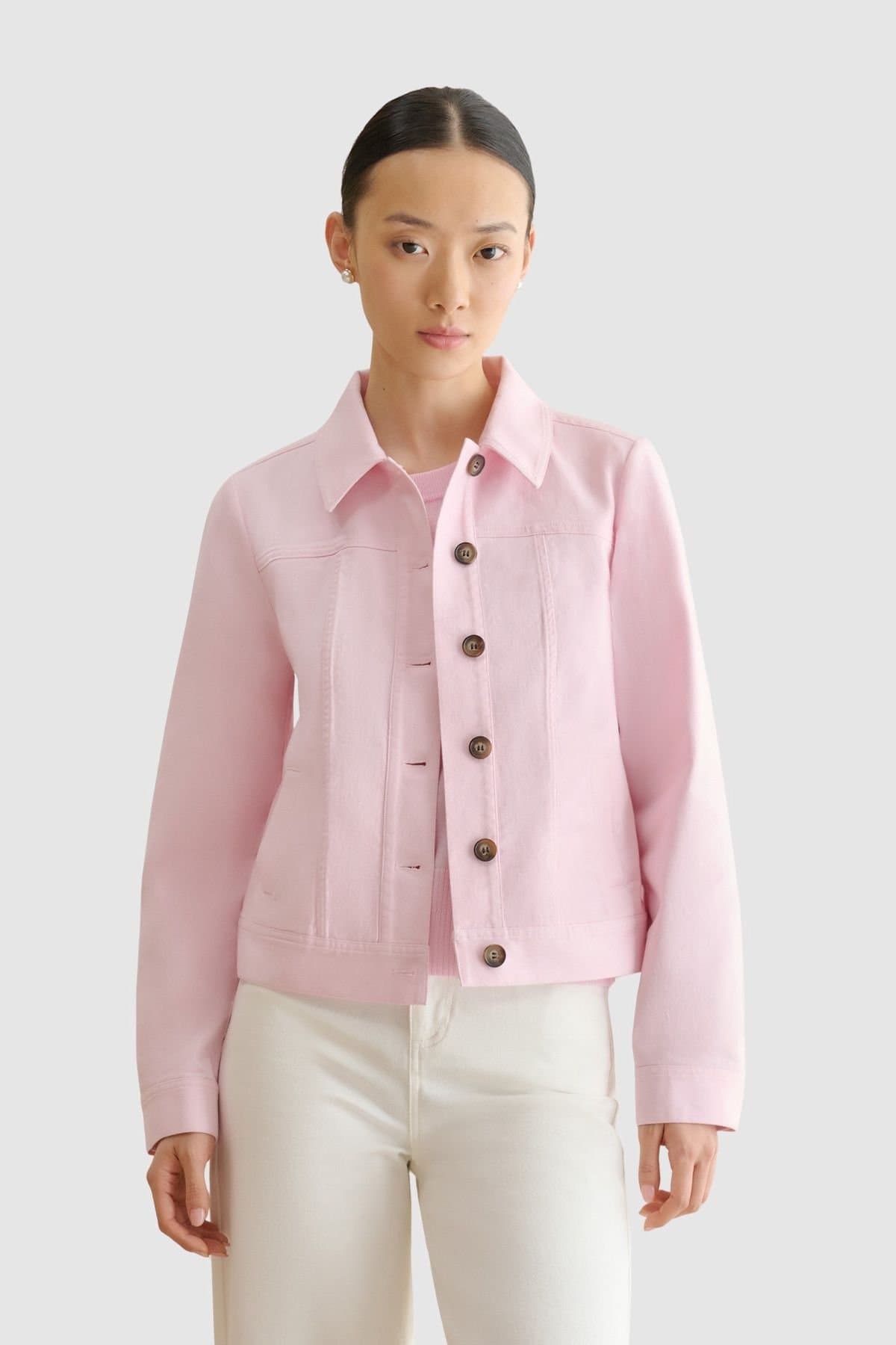 Hobbs London Hobbs London Baby Pink Cropped Denim Jacket