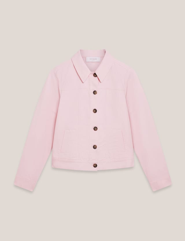 Hobbs London Hobbs London Women's Selborne Boxy Cropped Denim Jacket in Baby Pink - 2