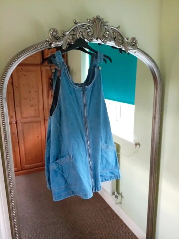 Vintage Dressing Ladies size 14 light blue denim pockets dungaree zip dress pinifore