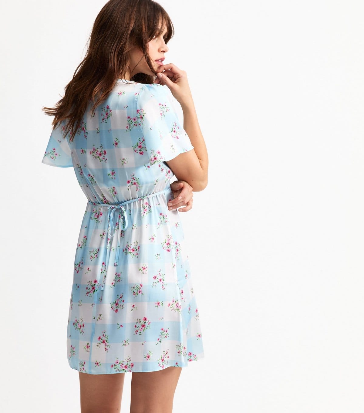 New Look Women's Blue Satin Gingham Floral Print Mini Dress New Look - 4