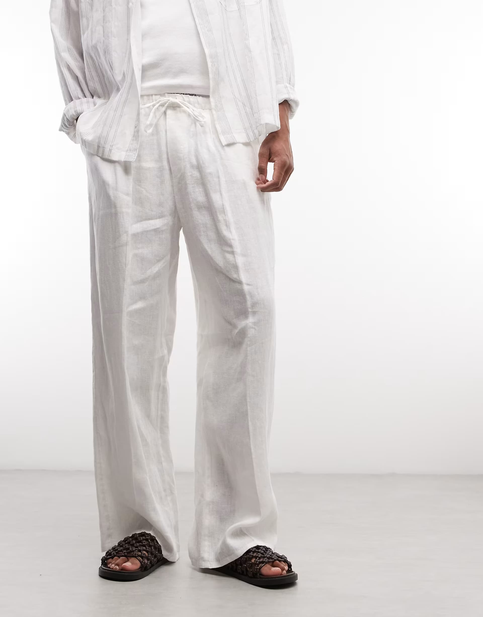ASOS Weekday loose fit linen trousers in off white