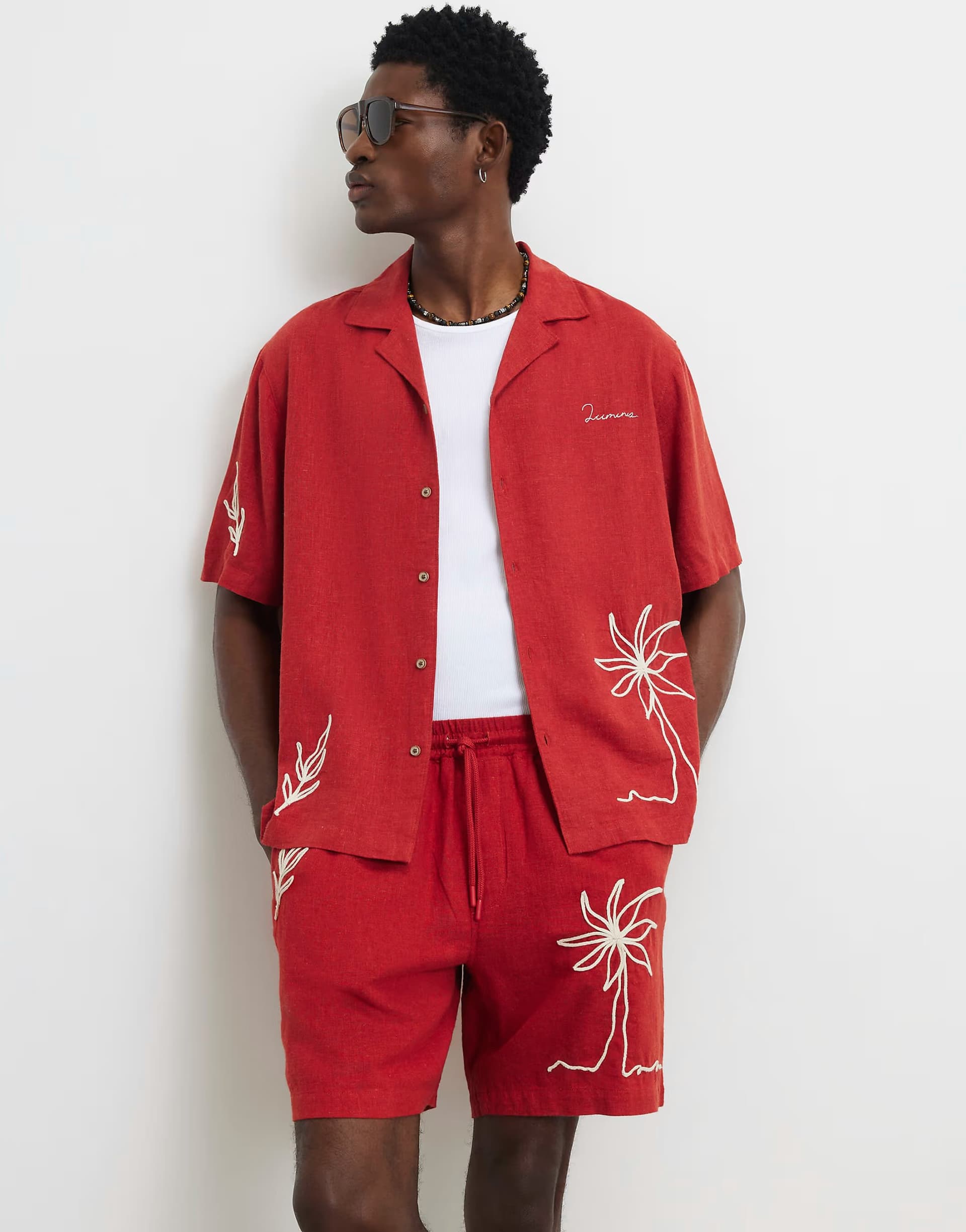 ASOS River Island Linen blend roping shirt in red